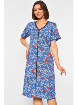 Халат женский полубатальный с принтом синего цвета 3075 189193C Халат женский полубатальный с принтом синего цвета 3075 189193C