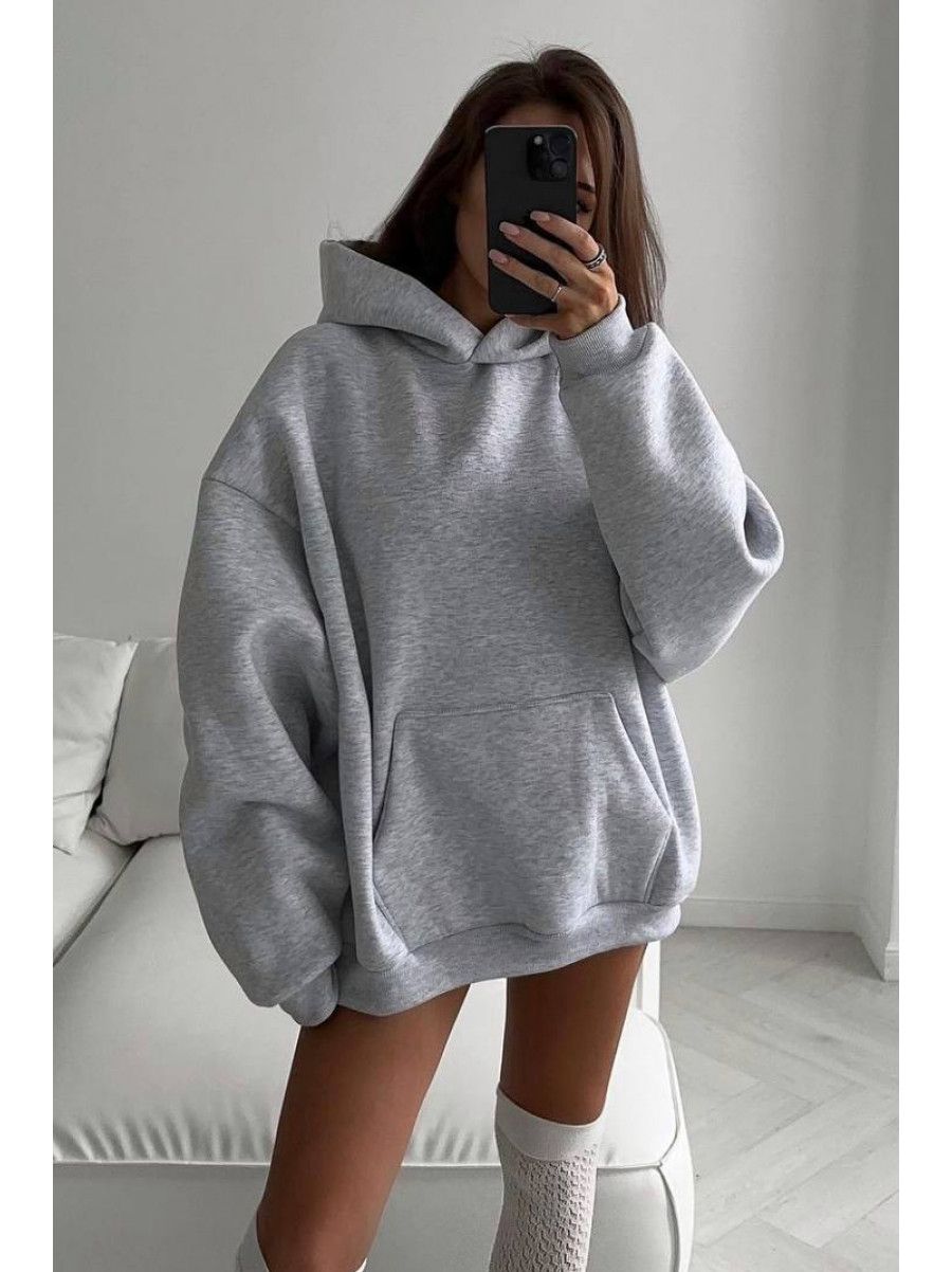 Жіноче худі на флісі сірого кольору 344 190658C