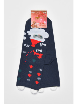Носки женские с новогодним принтом темно-синего цвета м8-05 190968C Носки женские с новогодним принтом темно-синего цвета м8-05 190968C