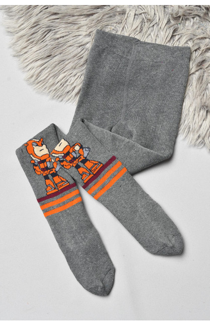 Колготы детские махровые для мальчика серого цвета с рисунком т005 191776C
