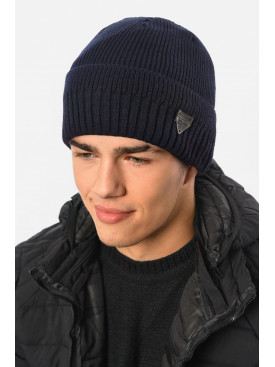Шапка мужская с подворотом на флисе темно-синего цвета 191795C
