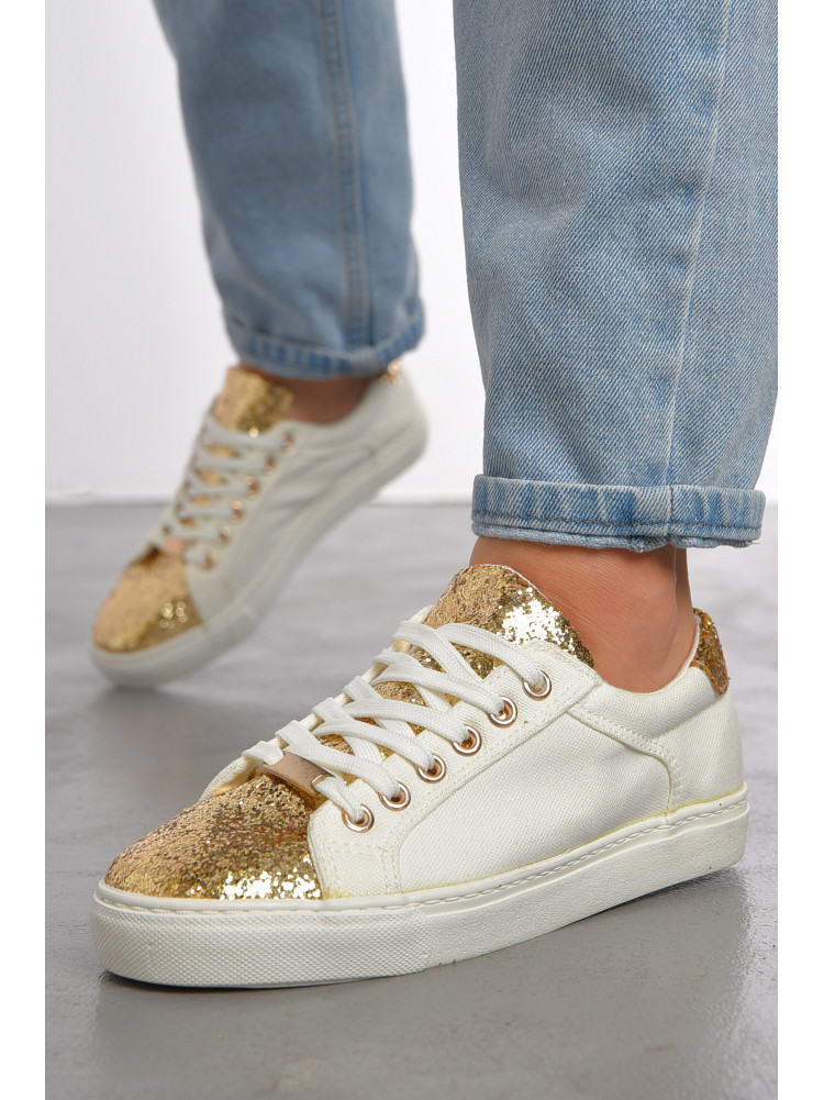 Кеди жіночі білого кольору на шнурівці текстиль 1800654 191867C