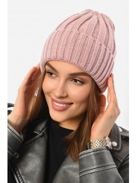 Шапка жіноча зимова на флісі однотонна рожевого кольору 192025C
