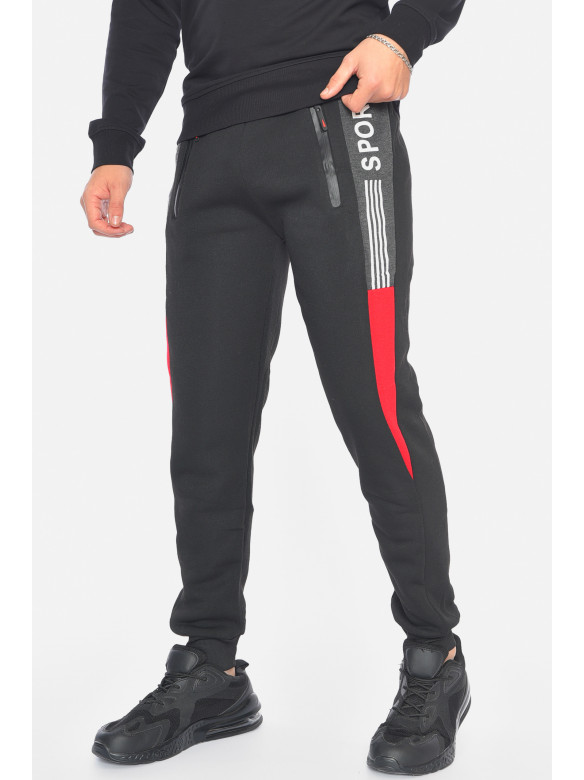 Спортивные штаны мужские на флисе черного цвета CS-406 192549C