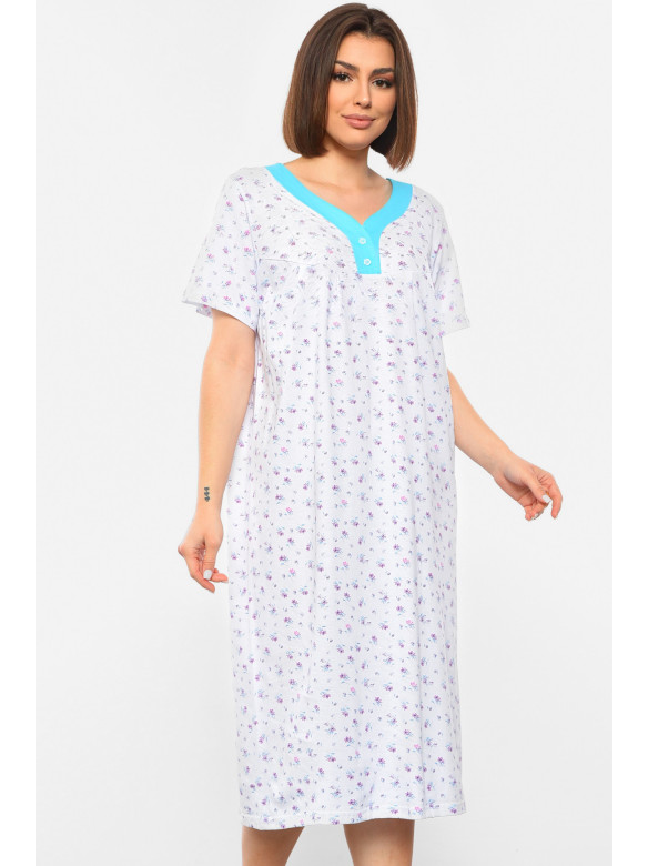 Ночная рубашка женская полубатальная белого цвета с цветочным принтом 140-24 192979C