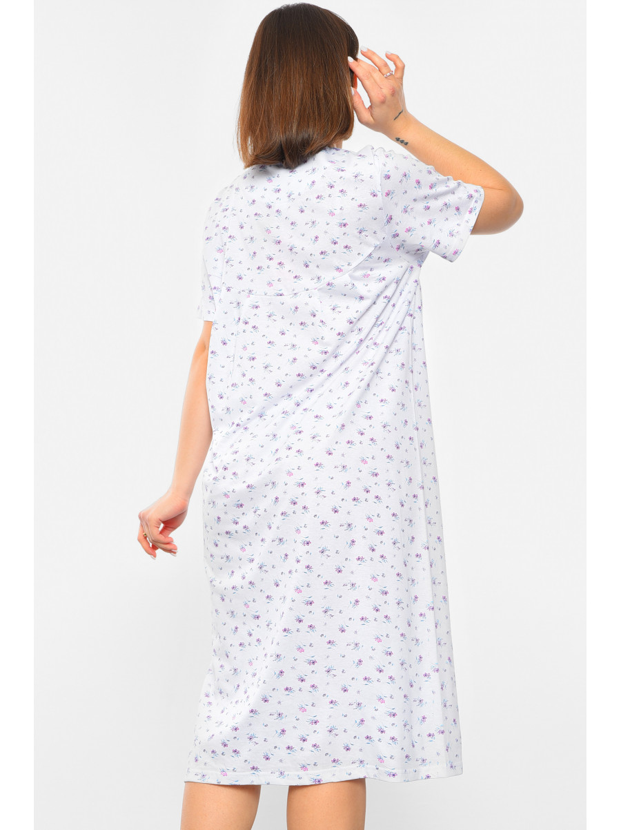 Ночная рубашка женская полубатальная белого цвета с цветочным принтом 140-24 192979C
