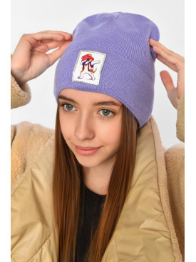 Шапка зимняя подростковая с нашивкой сиреневого цвета 193221C