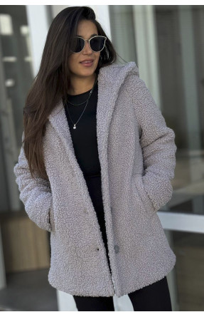 Пальто тедди женское серого цвета 65789 193417C Пальто тедди женское серого цвета 65789 193417C