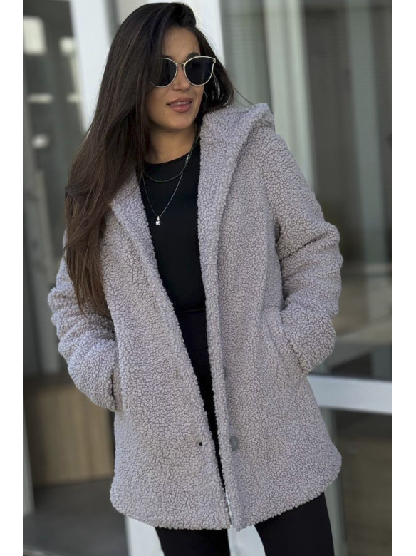 Пальто тедди женское серого цвета 65789 193417C