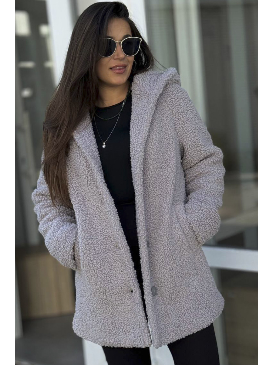 Пальто тедди женское серого цвета 65789 193417C