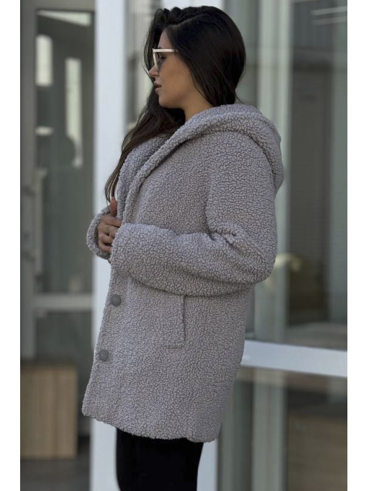 Пальто тедди женское серого цвета 65789 193417C