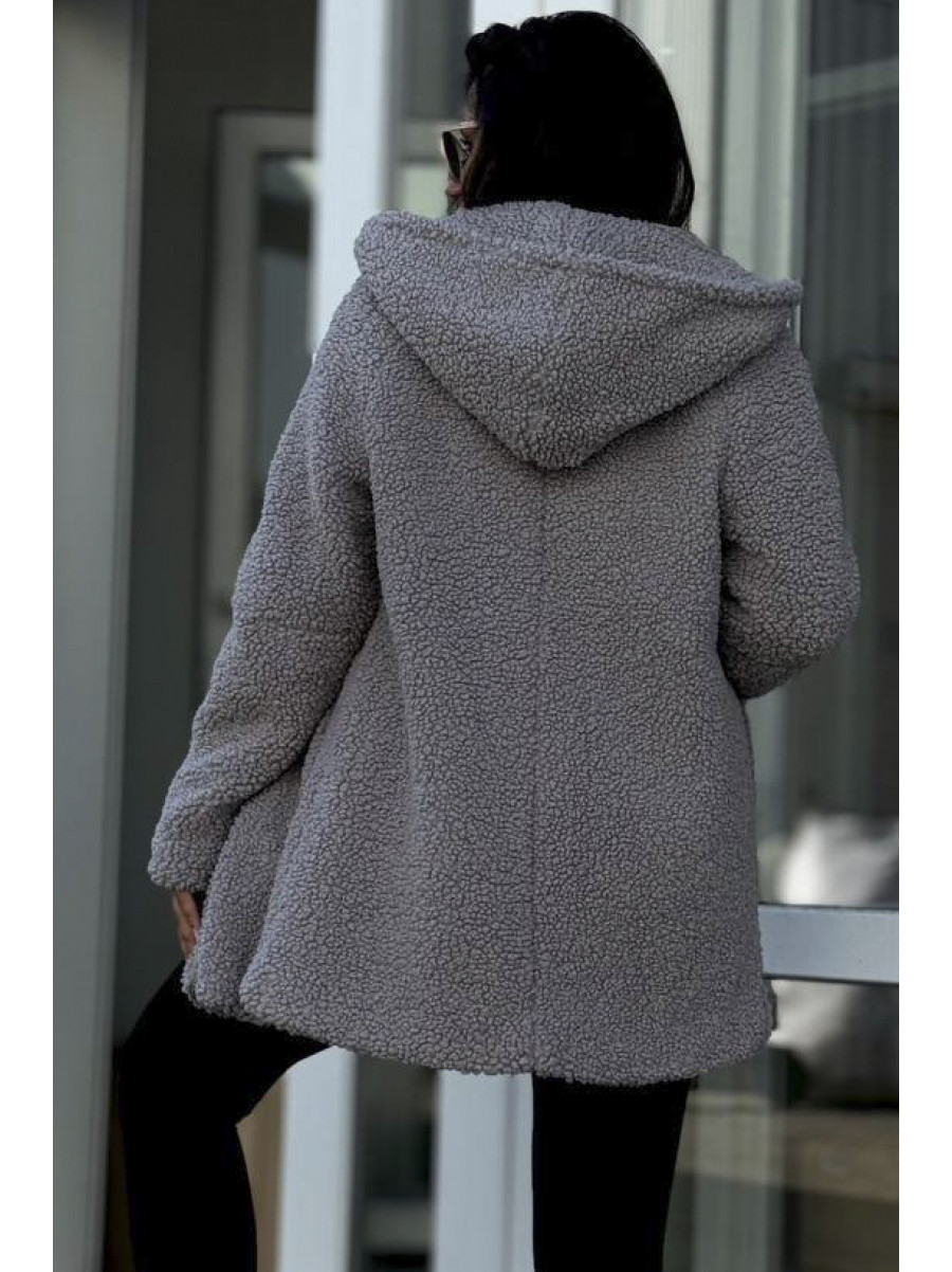 Пальто тедди женское серого цвета 65789 193417C