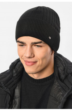 Шапка мужская на флисе черного цвета 193749C