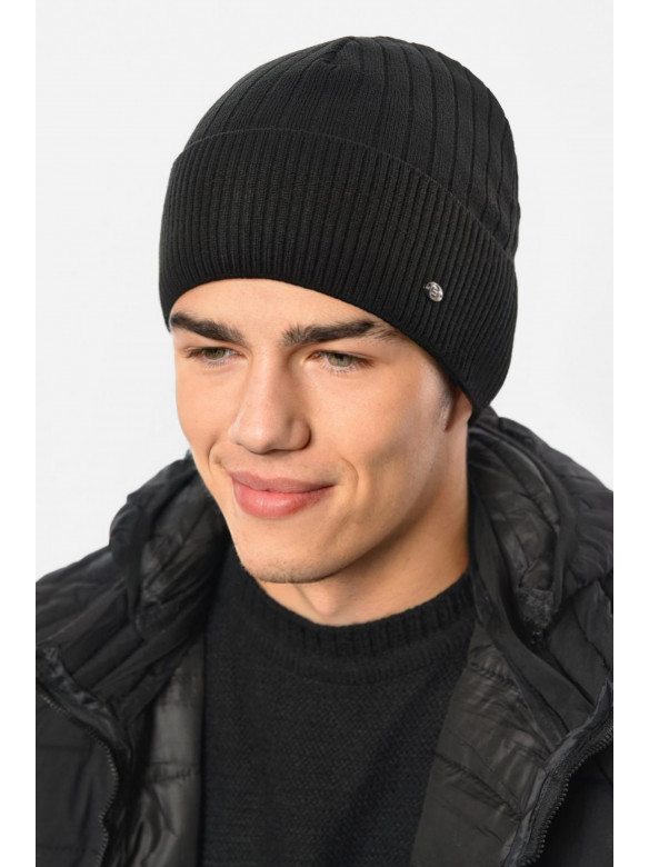 Шапка мужская на флисе черного цвета 193749C
