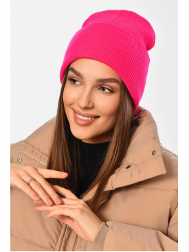 Шапка женская зимняя  однотонная малинового цвета 194134C