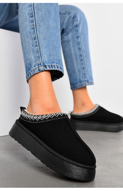 Угги без задника женские черного цвета искуственная замша 02-1 194205C