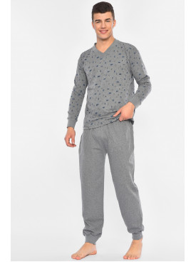 Пижама мужская на флисе полубатальная серого цвета 0083 194298C