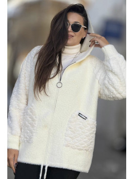 Кардиган женский из альпаки+мех молочного цвета 194455C Кардиган женский из альпаки+мех молочного цвета 194455C