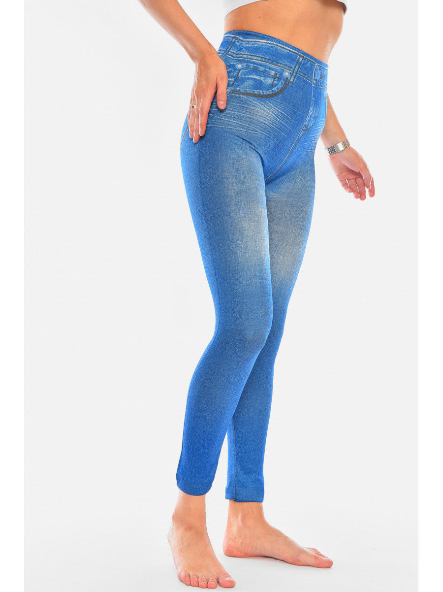 Джеггинсы женские на флисе синего цвета Slim`n Lift Caresse Jeans 194944C