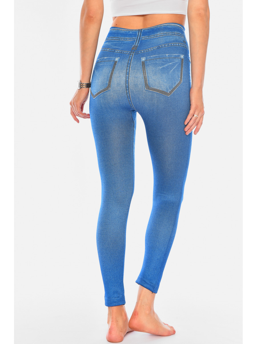 Джеггинсы женские на флисе синего цвета Slim`n Lift Caresse Jeans 194944C