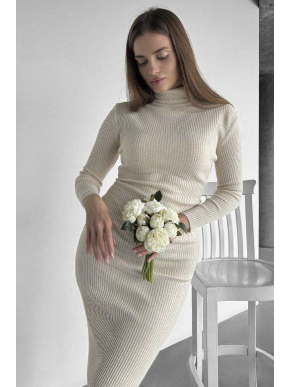 Платье женское в рубчик бежевого цвета 0232 195451C