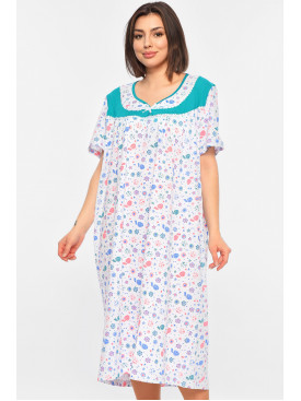 Ночная рубашка женская полубатальная белого цвета с цветочным принтом 195958C Ночная рубашка женская полубатальная белого цвета с цветочным принтом 195958C