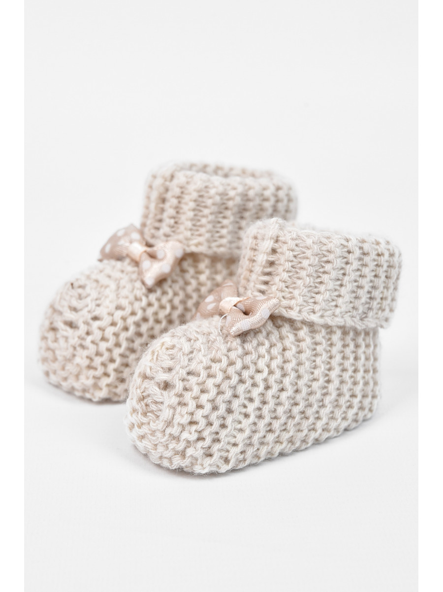 Пінетки дитячі для дівчинки в'язані бежевого кольору ТВ-78 196039C