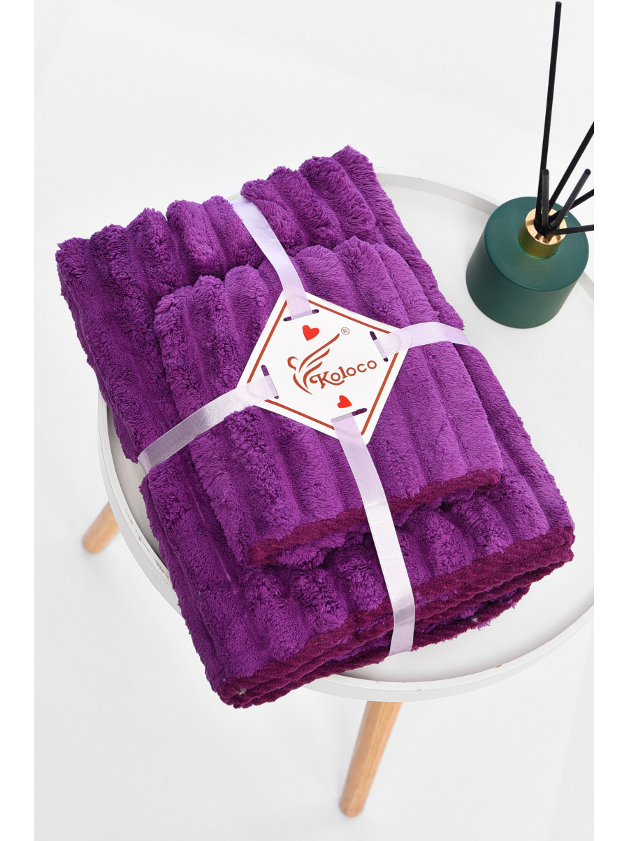 Набор однотонных полотенец из микрофибры банное+для лица темно-фиолетового цвета 98-754 196570C