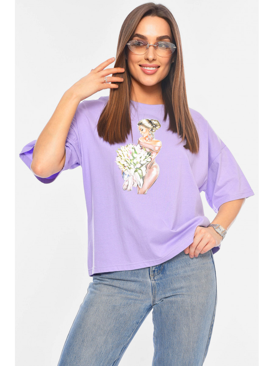 Футболка женская с принтом сиреневого цвета 1032 198826C