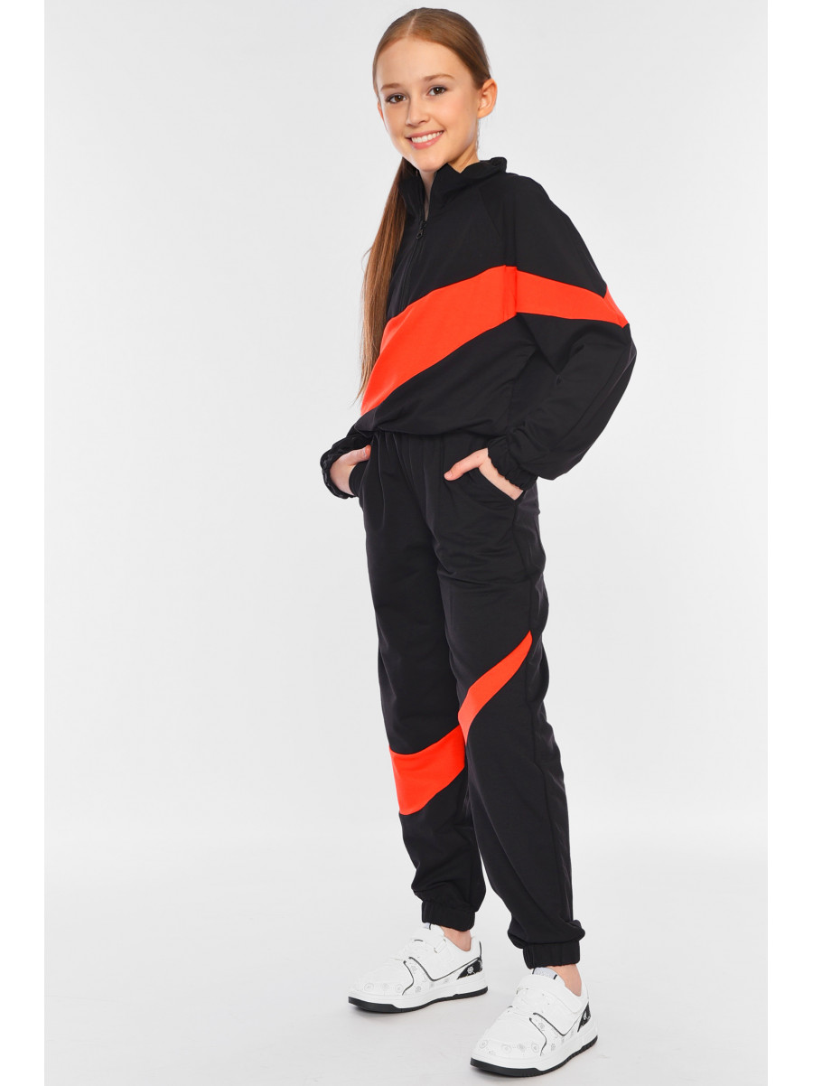 Спортивный костюм детский для девочки черно-кораллового цвета В545 199021C