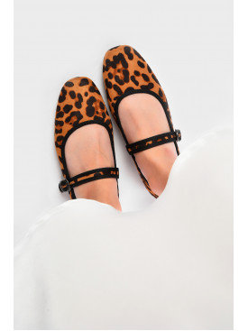 Балетки жіночі бежевого кольору з леопардовим принтом 165-21 201099C