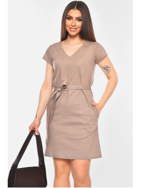 Сукня жіноча однотонна бежевого кольору 956 201121C Сукня жіноча однотонна бежевого кольору 956 201121C