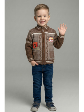 Кофта детская для мальчика коричневого цвета с принтом 181 201742C Кофта детская для мальчика коричневого цвета с принтом 181 201742C