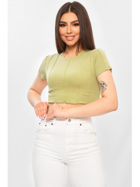 Футболка женская однотонная в рубчик оливкового цвета 2683 201971C Футболка женская однотонная в рубчик оливкового цвета 2683 201971C