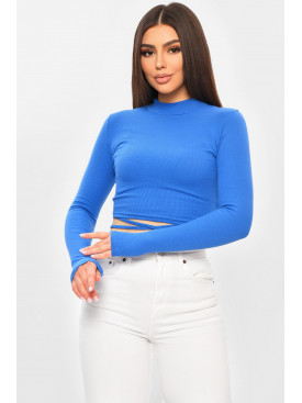 Кофта женская однотонная в рубчик синего цвета 3074 201973C Кофта женская однотонная в рубчик синего цвета 3074 201973C