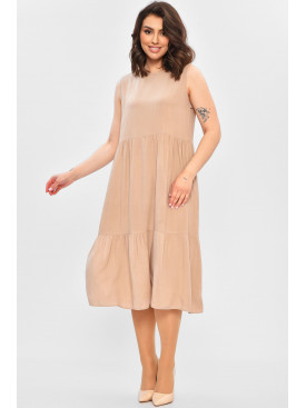 Сукня жіноча однотонна бежевого кольору 5054 202002C Сукня жіноча однотонна бежевого кольору 5054 202002C