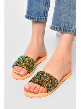 Шлепки женские золотистого цвета 56008-1 202376C Шлепки женские золотистого цвета 56008-1 202376C