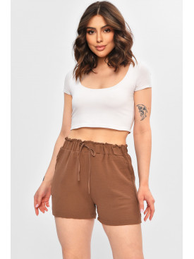 Шорти жіночі однотонні коричневого кольору 401-1 203011C Шорти жіночі однотонні коричневого кольору 401-1 203011C