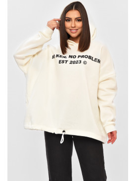 Худі жіноче на флісі молочного кольору з написом 1003 203190C Худі жіноче на флісі молочного кольору з написом 1003 203190C
