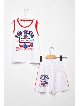 Костюм детский для мальчика белого цвета с принтом асорті 203452C Костюм детский для мальчика белого цвета с принтом асорті 203452C