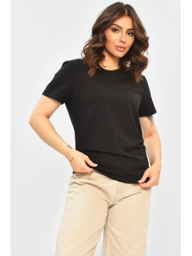 Футболка женская однотонная черного цвета 99011 203713C Футболка женская однотонная черного цвета 99011 203713C