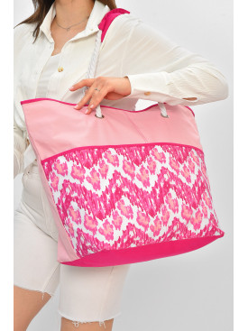 Сумка пляжна жіноча рожевого кольору з принтом 203845C Сумка пляжна жіноча рожевого кольору з принтом 203845C