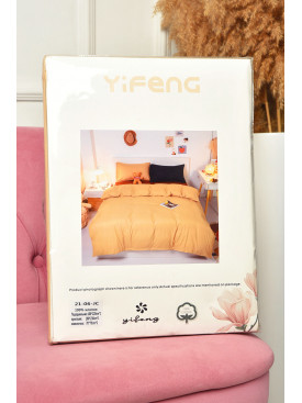 Комплект постільної білизни бежево-гірчичного кольору півторка 21-06-JС 204088C