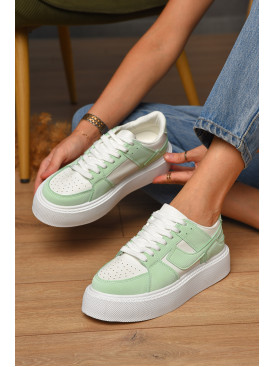 Кроссовки женские салатово-белого цвета на шнуровке 2024-72-3 204985C