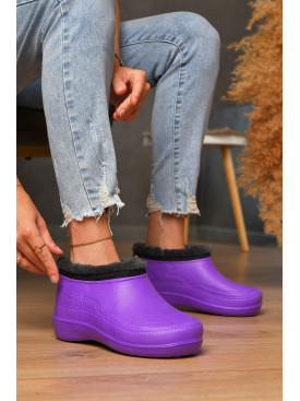 Калоші жіночі на хутрі фіолетового кольору 205223C
