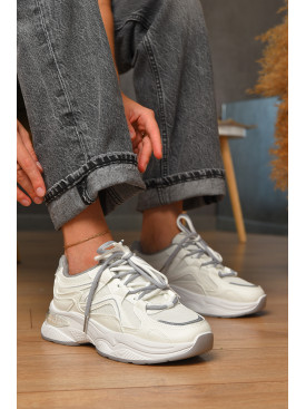 Кроссовки женские белого цвета на шнуровке 1803-2 205226C