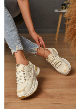 Кроссовки женские молочного цвета на шнуровке 1813-3 205230C Кроссовки женские молочного цвета на шнуровке 1813-3 205230C