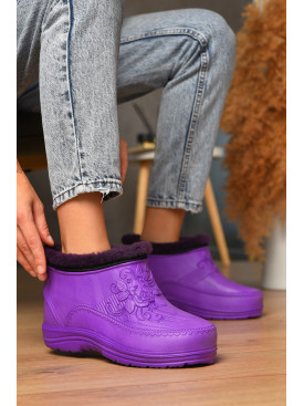 Калоші жіночі на хутрі фіолетового кольору квітка 205294C Калоші жіночі на хутрі фіолетового кольору квітка 205294C