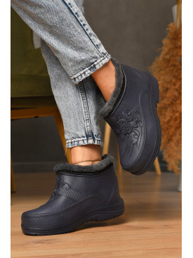 Калоші жіночі на хутрі синього кольору квітка 205380C