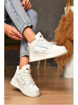 Кросівки жіночі зимові білого кольору на шнурівці 106-1 205488C